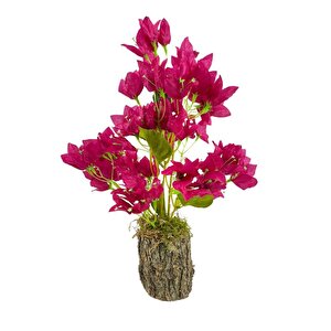 Yapay Çiçek Kütük Saksılı Fuşya Begonvil Dekoratif Masa Çiçeği 40*20cm
