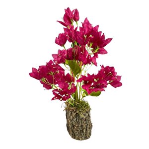 Yapay Çiçek Kütük Saksılı Fuşya Begonvil Dekoratif Masa Çiçeği 40*20cm