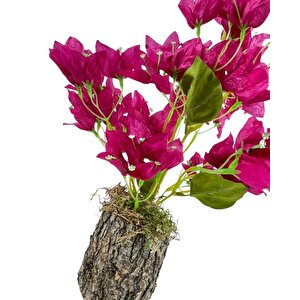 Yapay Çiçek Kütük Saksılı Fuşya Begonvil Dekoratif Masa Çiçeği 40*20cm