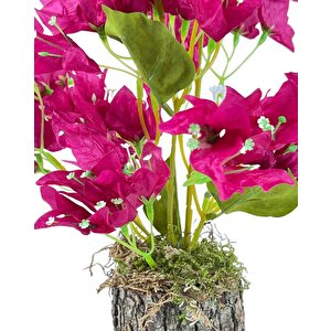 Yapay Çiçek Kütük Saksılı Fuşya Begonvil Dekoratif Masa Çiçeği 40*20cm