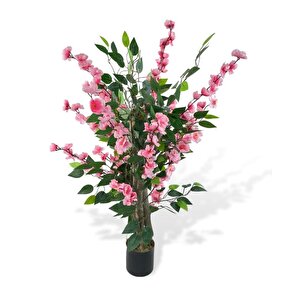 Yapay Ağaç Pembe Bahardalı Elma Çiçeği Ağacı100cm Yeşil Yapraklı