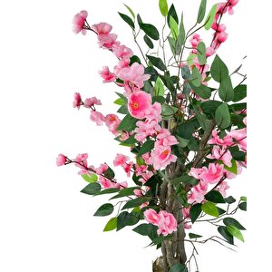 Yapay Ağaç Pembe Bahardalı Elma Çiçeği Ağacı100cm Yeşil Yapraklı
