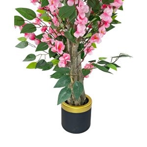 Yapay Ağaç Pembe Bahardalı Elma Çiçeği Ağacı100cm Yeşil Yapraklı