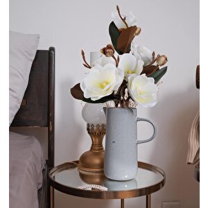 Yapay Çiçek Lüx Manolya Gerçek Islak Dokulu Magnolia Gelin Çiçeği 48cm Beyaz