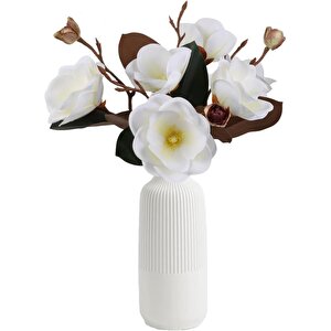 Yapay Çiçek Lüx Manolya Gerçek Islak Dokulu Magnolia Gelin Çiçeği 48cm Beyaz