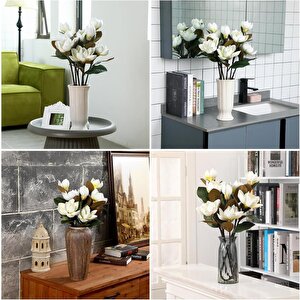 Yapay Çiçek Lüx Manolya Gerçek Islak Dokulu Magnolia Gelin Çiçeği 48cm Beyaz