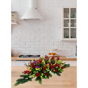 Yapay Çiçek Yemek Masası Çiçeği Kokinalı Yeşil Çam Dallı Yılbaşı Masa Çiçeği 75*35