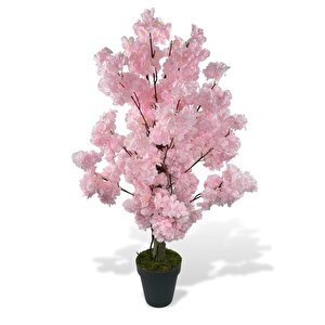 Yapay Ağaç Bahardalı Ağacı Pembe Japon Kiraz Çiçeği Sakura Çiçeği 80cm Siyah Plastik Saksılı