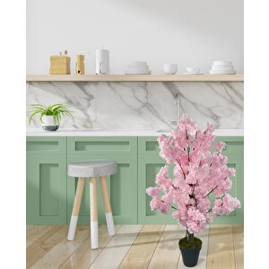 Yapay Ağaç Bahardalı Ağacı Pembe Japon Kiraz Çiçeği Sakura Çiçeği 80cm Siyah Plastik Saksılı