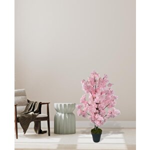 Yapay Ağaç Bahardalı Ağacı Pembe Japon Kiraz Çiçeği Sakura Çiçeği 80cm Siyah Plastik Saksılı