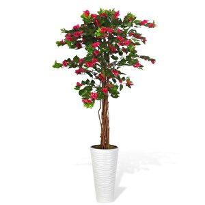 Yapay Ağaç Beyaz Uzun Kumsal Vazoda Begonvil Ağacı Fuşya Bodrum Çiçeği 180cm