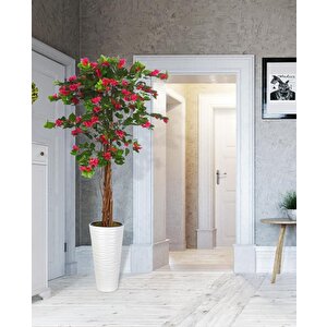 Yapay Ağaç Beyaz 57cm Kumsal Vazoda Begonvil Ağacı Fuşya Bodrum Çiçeği 180cm