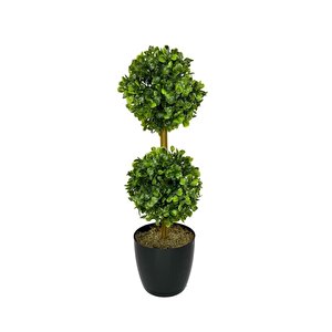 Yapay Ağaç Şimşir Top 2 Toplu 12x40cm Siyah Saksıda