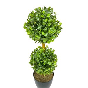 Yapay Ağaç Şimşir Top 2 Toplu 12x40cm Siyah Saksıda