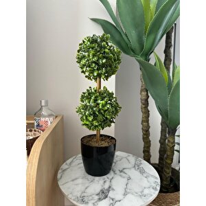 Yapay Ağaç Şimşir Top 2 Toplu 12x40cm Siyah Saksıda