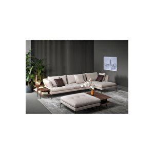 Giusto 3 Parça Sehpa Keten Silinebilir Salon L Köşe Oturma Takım Puflu Orta Masa Takım Koltuk Takımı
