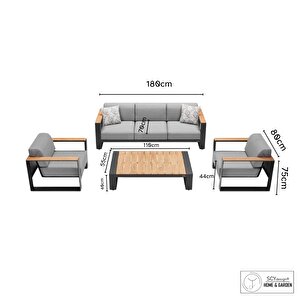 Bacusa Dış Mekan 3+1+1 Masalı Bahçe Mobilyası Ahşap Kolçaklı Balkon Oturma Grubu Çay Seti