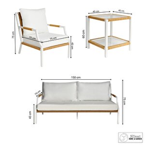 Legero Dış Mekan Rattan Örgü Detay Bahçe Mobilyası Cam Tabla Masa 2+1+1+Masa Balkon Oturma Grubu