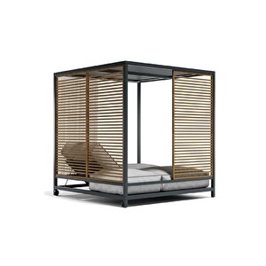 Hard Dış Mekan Kare Havuz Başı Şezlong Perdeli Çift Kişilik Divan Ahşap Detaylı Daybed