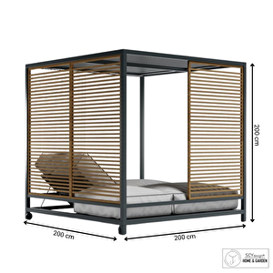 Hard Dış Mekan Kare Havuz Başı Şezlong Perdeli Çift Kişilik Divan Ahşap Detaylı Daybed