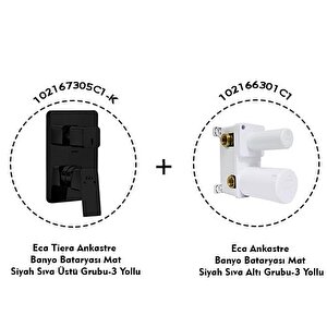 Eca Tiera Ankastre Mat Siyah Banyo Bataryası 2 Parça Set / 3 Yollu (102167305c1-k+102166301c1)