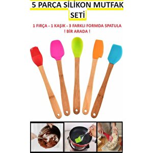 Silikon Spatula Set Yemek Hazırlama Kek Tatlı Yemek Mutfak Seti 5 Adet Kaşık Fırça