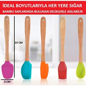 Silikon Spatula Set Yemek Hazırlama Kek Tatlı Yemek Mutfak Seti 5 Adet Kaşık Fırça