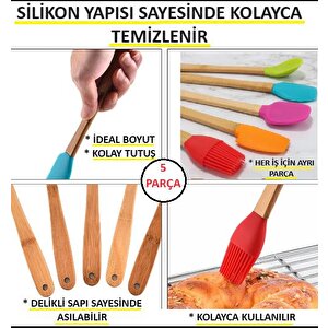 Silikon Spatula Set Yemek Hazırlama Kek Tatlı Yemek Mutfak Seti 5 Adet Kaşık Fırça