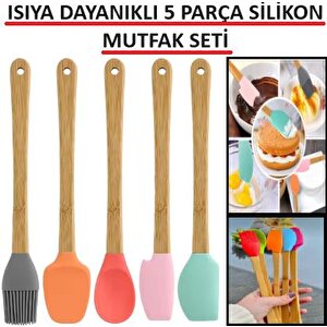 Silikon Spatula Set Yemek Hazırlama Kek Tatlı Yemek Mutfak Seti 5 Adet Kaşık Fırça