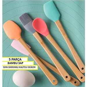 Silikon Spatula Set Yemek Hazırlama Kek Tatlı Yemek Mutfak Seti 5 Adet Kaşık Fırça
