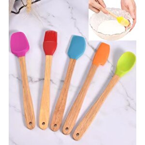 Silikon Spatula Set Yemek Hazırlama Kek Tatlı Yemek Mutfak Seti 5 Adet Kaşık Fırça