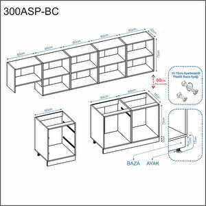 PİAG-300ASP-BC-ST Pi̇a Gri̇ Seri̇si̇ Aspi̇ratör Modüllü Siyah Tezgahlı Hazır Mutfak