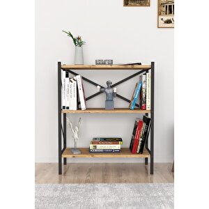 Dekoratif 3 Raflı Kitaplık Metal Kitaplık Çam