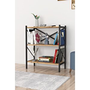 Dekoratif 3 Raflı Kitaplık Metal Kitaplık Çam