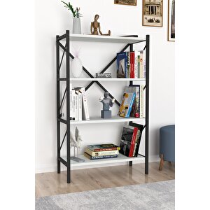 Dekoratif 4 Raflı Kitaplık Metal Kitaplık Beyaz