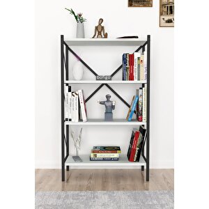 Dekoratif 4 Raflı Kitaplık Metal Kitaplık Beyaz
