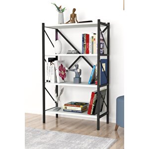Dekoratif 4 Raflı Kitaplık Metal Kitaplık Beyaz