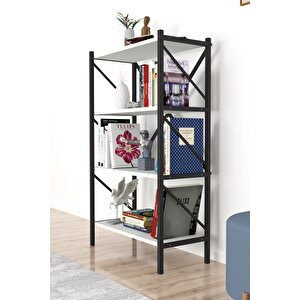 Bofigo Dekoratif 4 Raflı Kitaplık Metal Kitaplık Beyaz