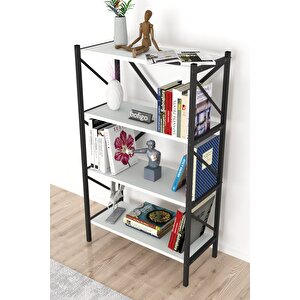 Bofigo Dekoratif 4 Raflı Kitaplık Metal Kitaplık Beyaz