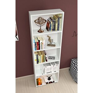 Bofigo Dekoratif 5 Raflı Kitaplık Modern Kitaplık Beyaz