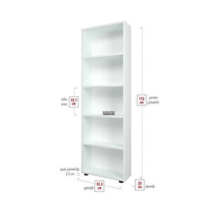 Bofigo Dekoratif 5 Raflı Kitaplık Modern Kitaplık Beyaz