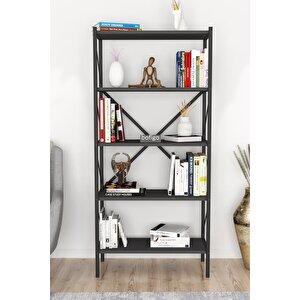 Dekoratif 5 Raflı Kitaplık Metal Kitaplık Antrasit