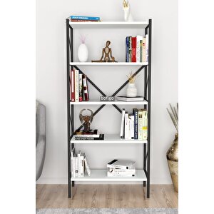 Dekoratif 5 Raflı Kitaplık Metal Kitaplık Beyaz