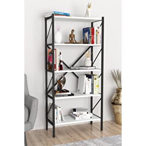 Dekoratif 5 Raflı Kitaplık Metal Kitaplık Beyaz
