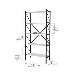 Bofigo Dekoratif 5 Raflı Kitaplık Metal Kitaplık Beyaz