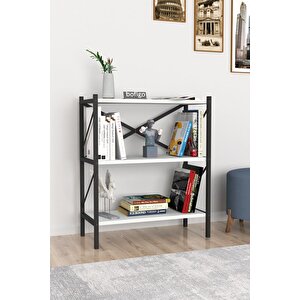 Dekoratif 3 Raflı Kitaplık Metal Kitaplık Beyaz