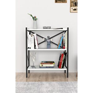 Dekoratif 3 Raflı Kitaplık Metal Kitaplık Beyaz