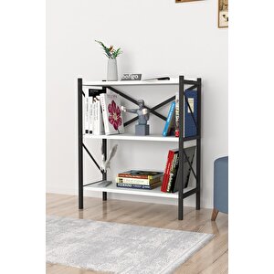 Dekoratif 3 Raflı Kitaplık Metal Kitaplık Beyaz