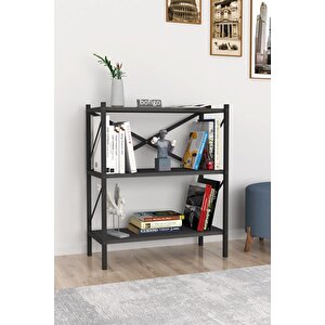 Dekoratif 3 Raflı Kitaplık Metal Kitaplık Antrasit