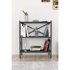Dekoratif 3 Raflı Kitaplık Metal Kitaplık Antrasit